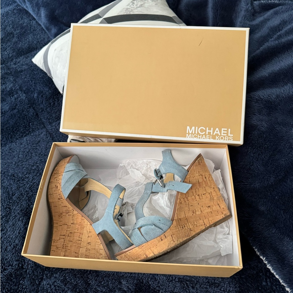 Michael Kors Blue Denim Wedge Sandals